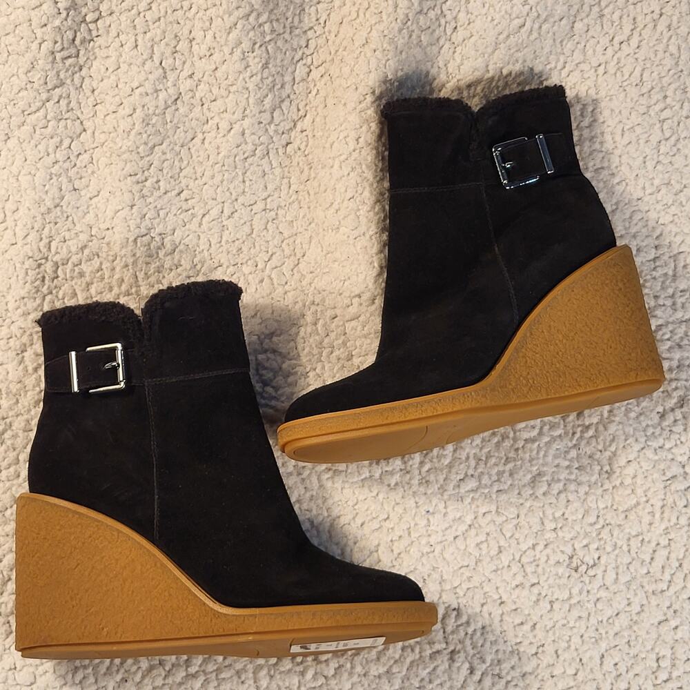 NWT Franco Sarto Women's Ulayna SuedeWedge Ankle Boot Black  size 9.5